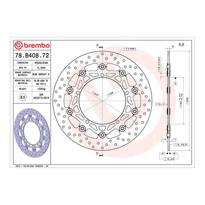 Brembo Prime Brake Disc Serie Oro Front 78B40872