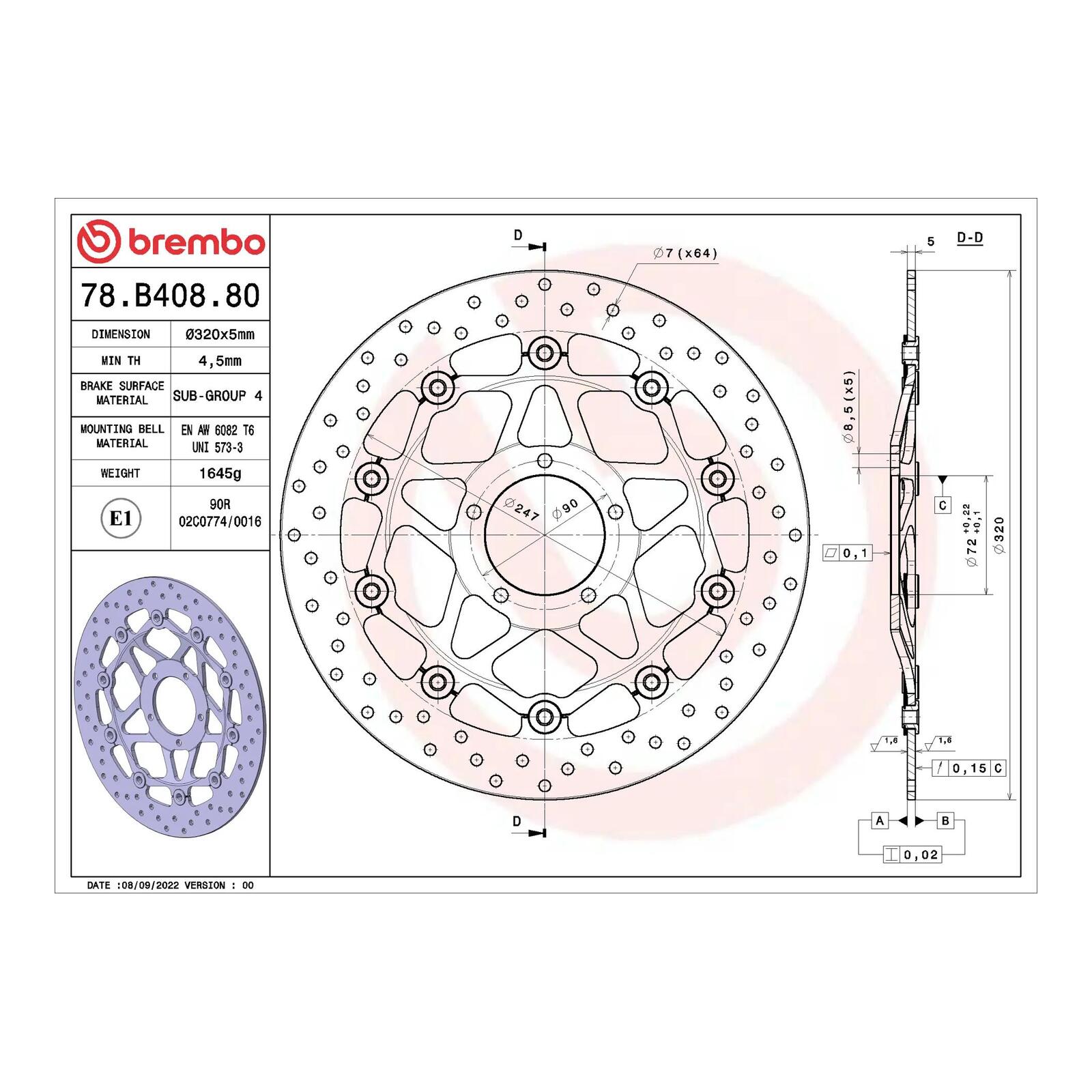 Brembo Prime Brake Disc Serie Oro Front 78B40880