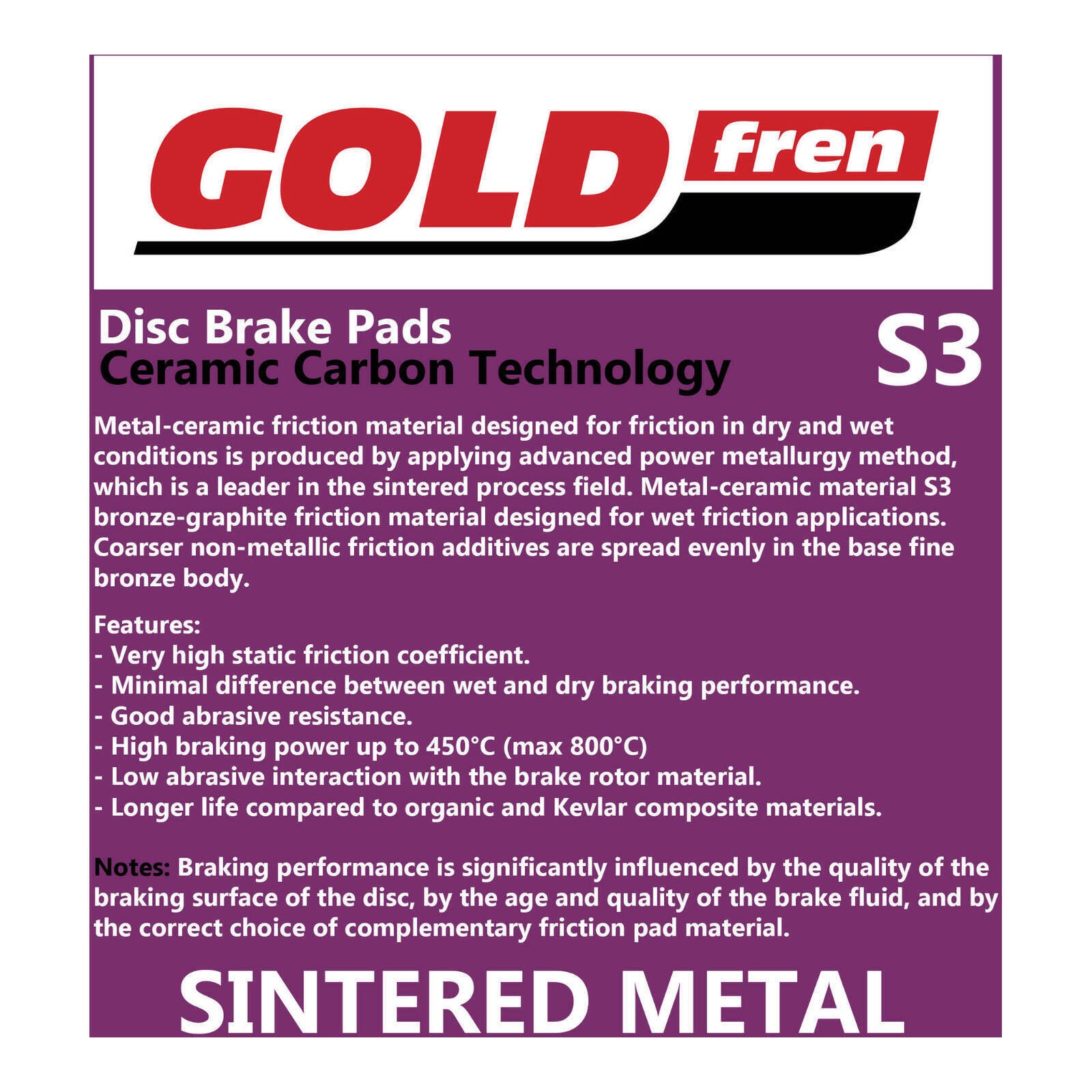 GOLDfren Brake Pads Sintered Sports GF079 - S3 ( PH03 )