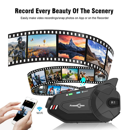 Freedconn R1Plus Bluetooth Motorcycle Intercom Helmet Headset Wifi APP Speaker Headphone Motorbike Interphone Motor Dash Cam Dvr