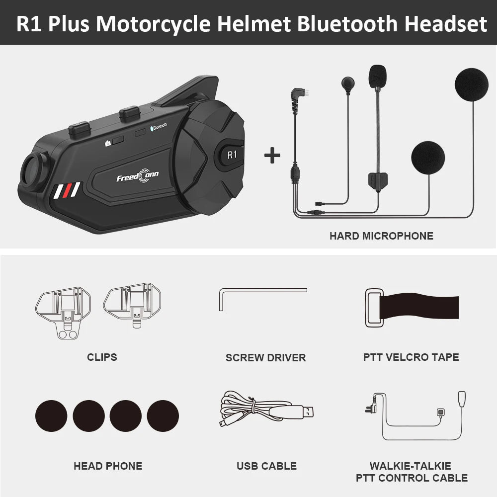 Freedconn R1Plus Bluetooth Motorcycle Intercom Helmet Headset Wifi APP Speaker Headphone Motorbike Interphone Motor Dash Cam Dvr