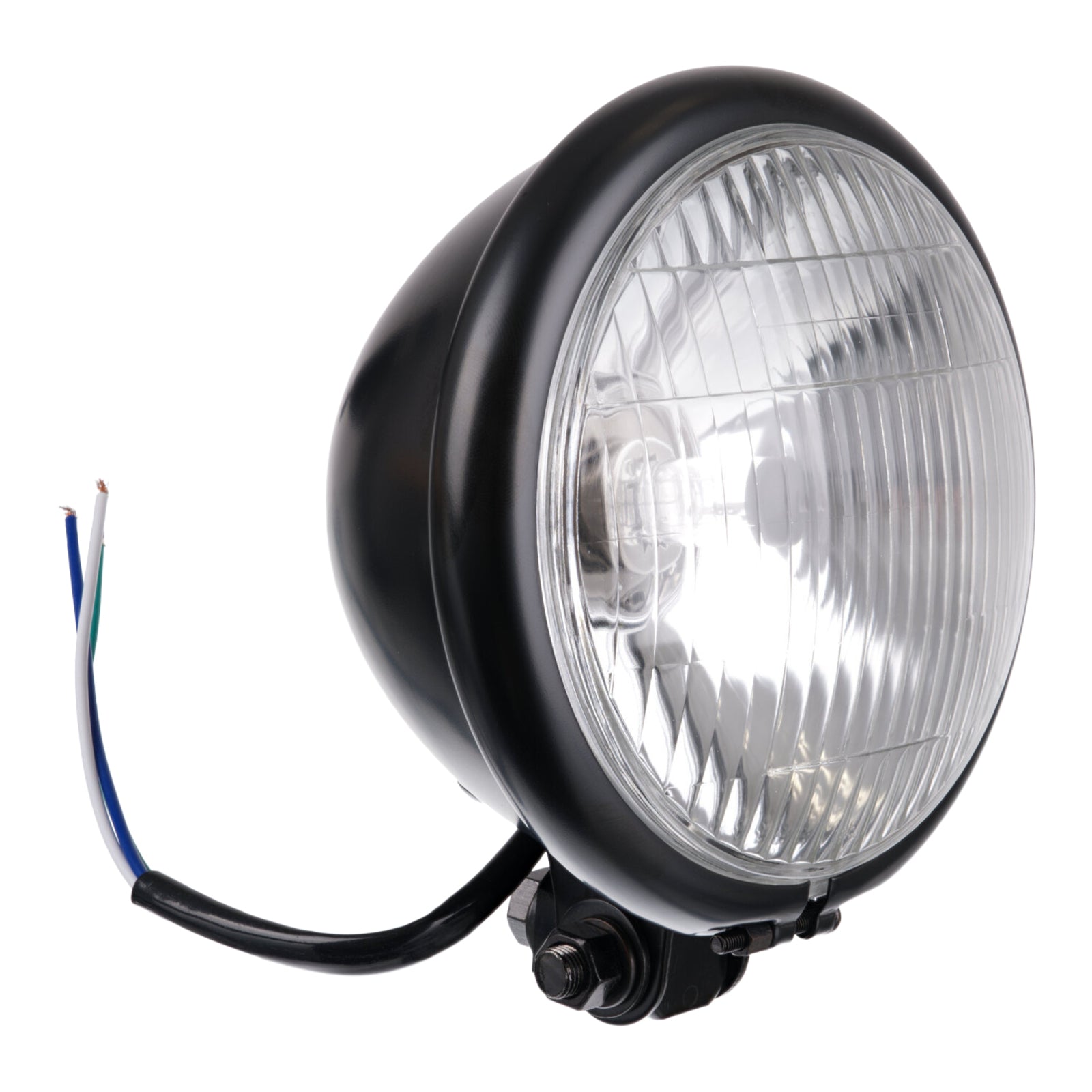 Whites Headlight Bates 5 3/4 Bottom Mount H4 60/55W Black