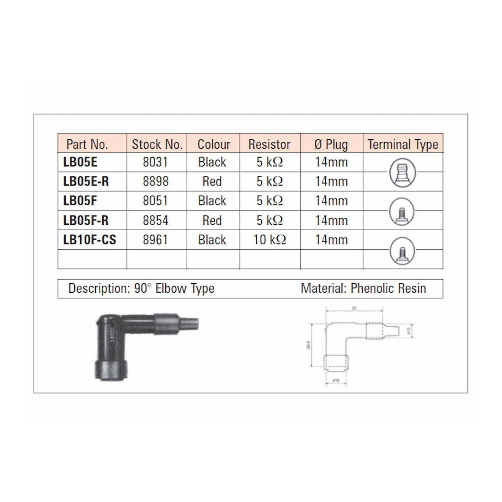 NGK LB05F SPARK PLUG CAP (8051) NLA