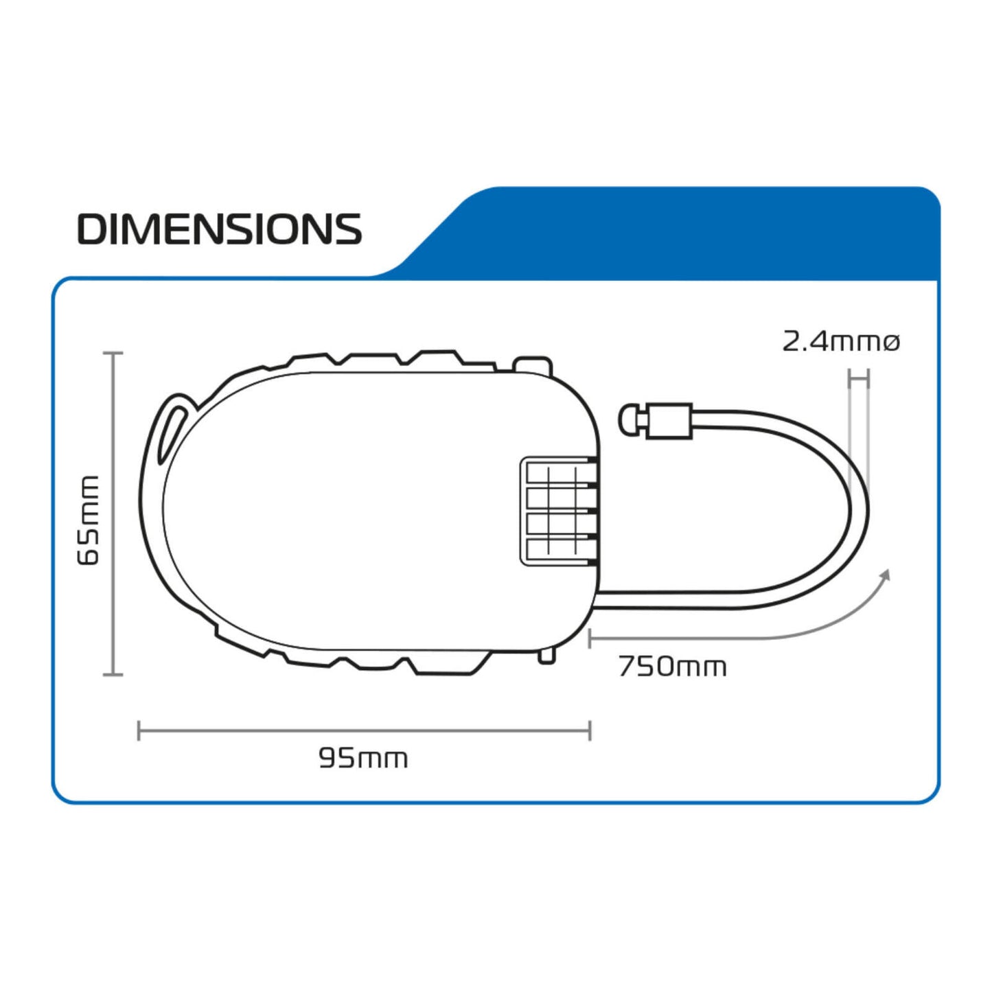 Oxford Retractable Combination Cable Lock 75cm - Black