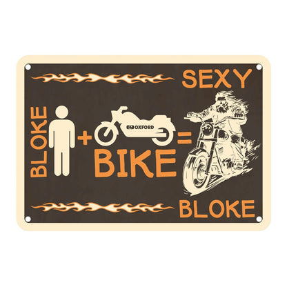 Oxford Garage Metal Sign: Bloke + Bike = Sexy Bloke