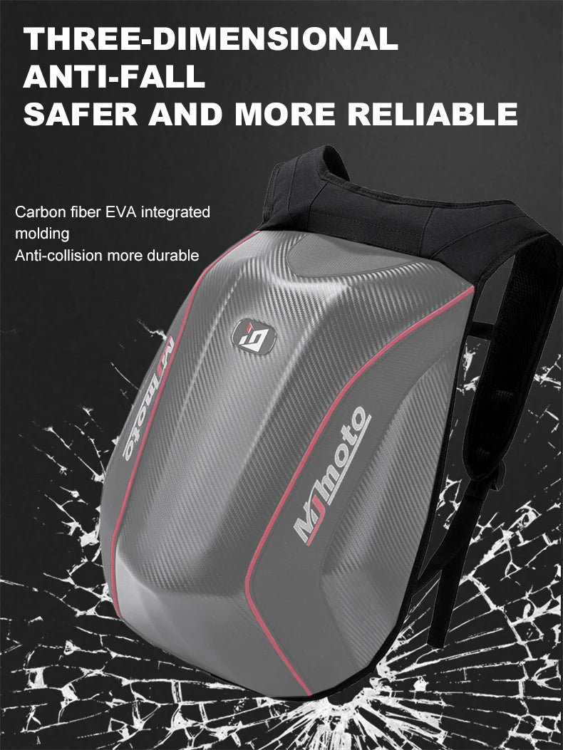 Carbon Fiber Motorcycle Backpack Motocross Helmet Bag Waterproof Motorsport Riding Backpack Expandable Hard Shell Bag Reflective