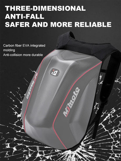 Carbon Fiber Motorcycle Backpack Motocross Helmet Bag Waterproof Motorsport Riding Backpack Expandable Hard Shell Bag Reflective