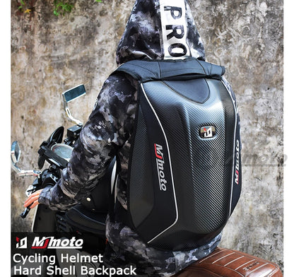 Carbon Fiber Motorcycle Backpack Motocross Helmet Bag Waterproof Motorsport Riding Backpack Expandable Hard Shell Bag Reflective
