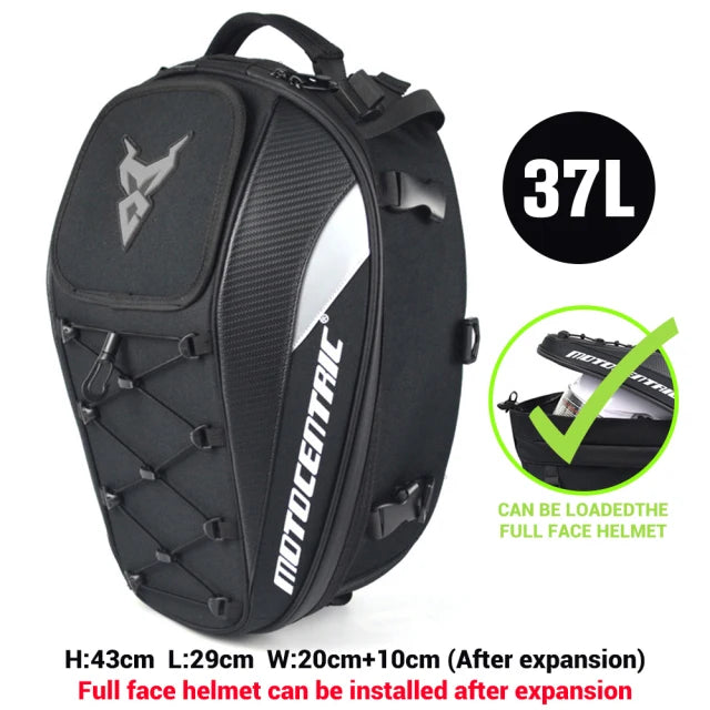 MOTOCENTRIC Waterproof Motorcycle Tail Bag Multi-functional  Durable Rear Seat Bag 37L High Capacity Rider Helmet Backpack