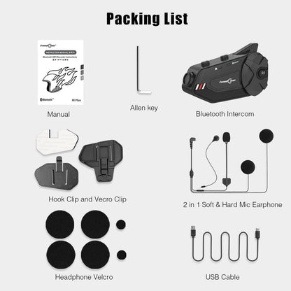 Freedconn R1Plus Bluetooth Motorcycle Intercom Helmet Headset Wifi APP Speaker Headphone Motorbike Interphone Motor Dash Cam Dvr