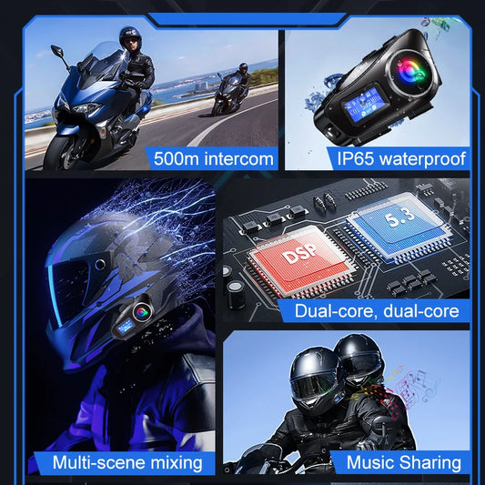 Q58 Max Motorcycle Helmet Bluetooth Intercom IP65 Waterproof Intercom Distance 500 Meters Multi-Scene Mixed Music Sharing