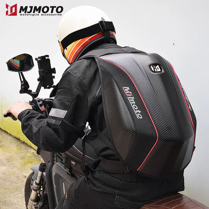 Carbon Fiber Motorcycle Backpack Motocross Helmet Bag Waterproof Motorsport Riding Backpack Expandable Hard Shell Bag Reflective