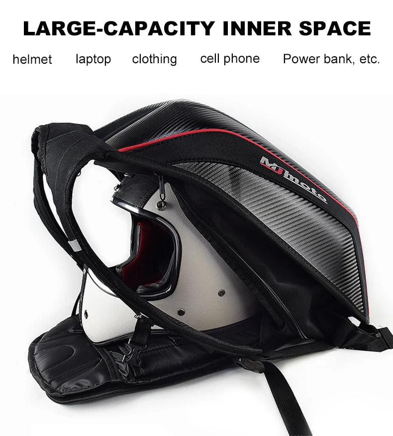 Carbon Fiber Motorcycle Backpack Motocross Helmet Bag Waterproof Motorsport Riding Backpack Expandable Hard Shell Bag Reflective