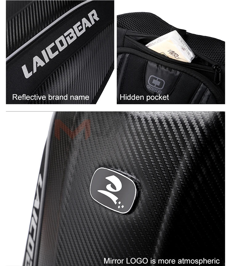 Vintage Motorcycle Full Face Helmet Backpack Large Capacity Motocross Backpack Carbon Fiber Shell Motorbike Backpack Waterproof