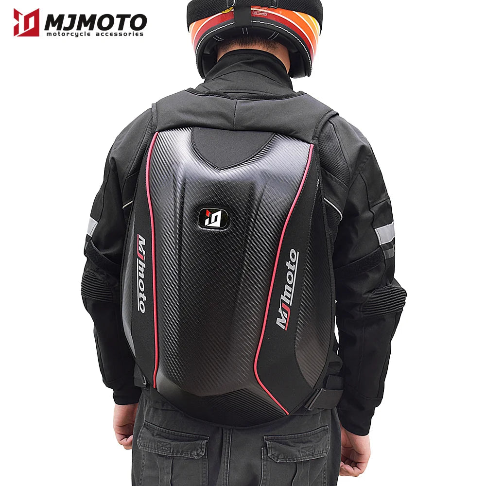 Carbon Fiber Motorcycle Backpack Motocross Helmet Bag Waterproof Motorsport Riding Backpack Expandable Hard Shell Bag Reflective