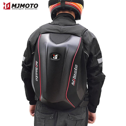 Carbon Fiber Motorcycle Backpack Motocross Helmet Bag Waterproof Motorsport Riding Backpack Expandable Hard Shell Bag Reflective