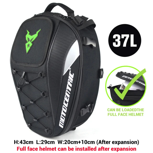 MOTOCENTRIC Waterproof Motorcycle Tail Bag Multi-functional  Durable Rear Seat Bag 37L High Capacity Rider Helmet Backpack