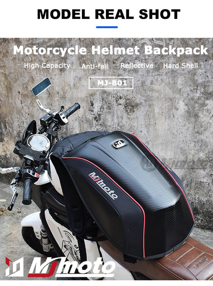 Carbon Fiber Motorcycle Backpack Motocross Helmet Bag Waterproof Motorsport Riding Backpack Expandable Hard Shell Bag Reflective