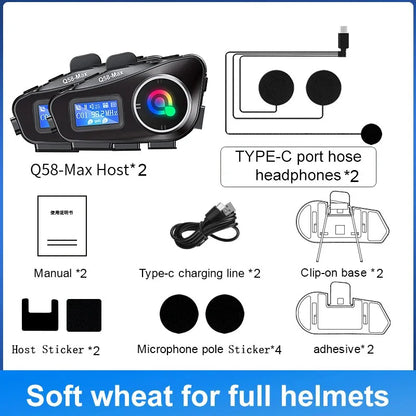 Q58 Max Motorcycle Helmet Bluetooth Intercom IP65 Waterproof Intercom Distance 500 Meters Multi-Scene Mixed Music Sharing