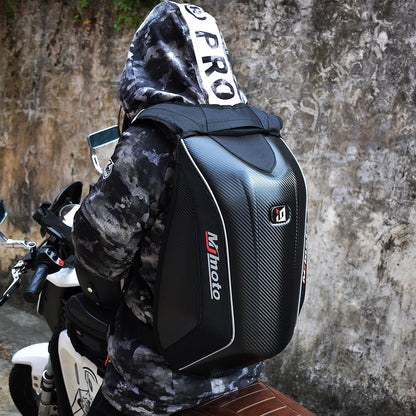 Carbon Fiber Motorcycle Backpack Motocross Helmet Bag Waterproof Motorsport Riding Backpack Expandable Hard Shell Bag Reflective
