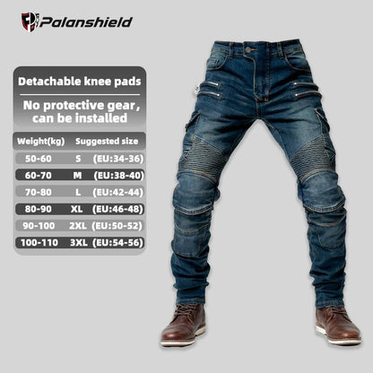 New Double Zipper Metal Style Motocross Moto Trousers Men For Woman Outdoor Riding Jeans With Protective Gear Motorcycle Pants