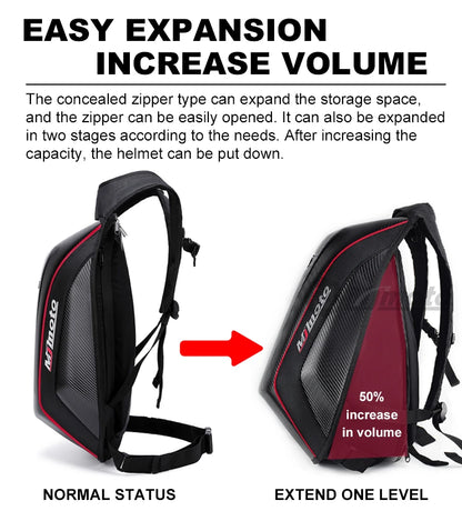 Carbon Fiber Motorcycle Backpack Motocross Helmet Bag Waterproof Motorsport Riding Backpack Expandable Hard Shell Bag Reflective