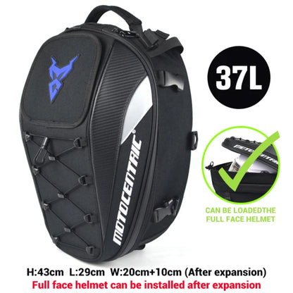 MOTOCENTRIC Waterproof Motorcycle Tail Bag Multi-functional  Durable Rear Seat Bag 37L High Capacity Rider Helmet Backpack