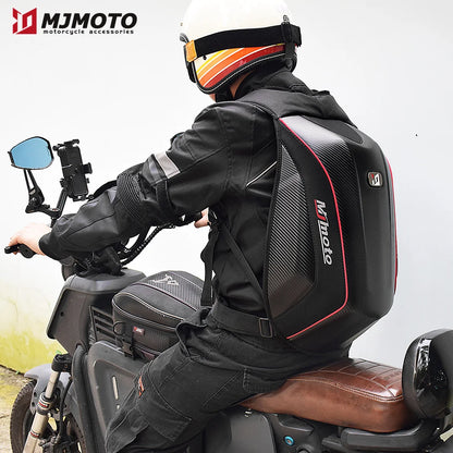 Carbon Fiber Motorcycle Backpack Motocross Helmet Bag Waterproof Motorsport Riding Backpack Expandable Hard Shell Bag Reflective