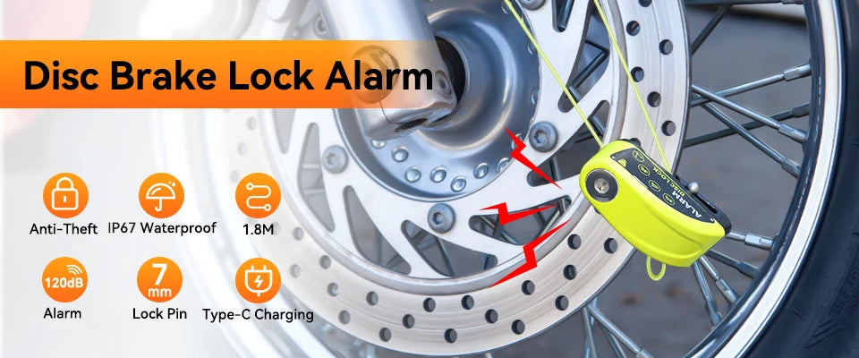 Extractme Motorcycle Alarm Disc Brake Lock Security Moto Wheel Disk Padlock Waterproof 110dB Loud Anti Theft Alarma Motocicleta