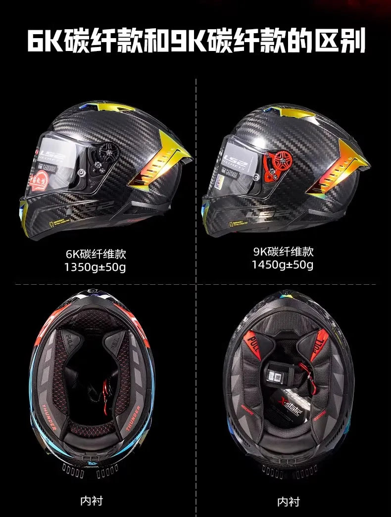 LS2 FF805 9K – Carbon Full-Face Racing Motorcycle Helmet with Tail Wing