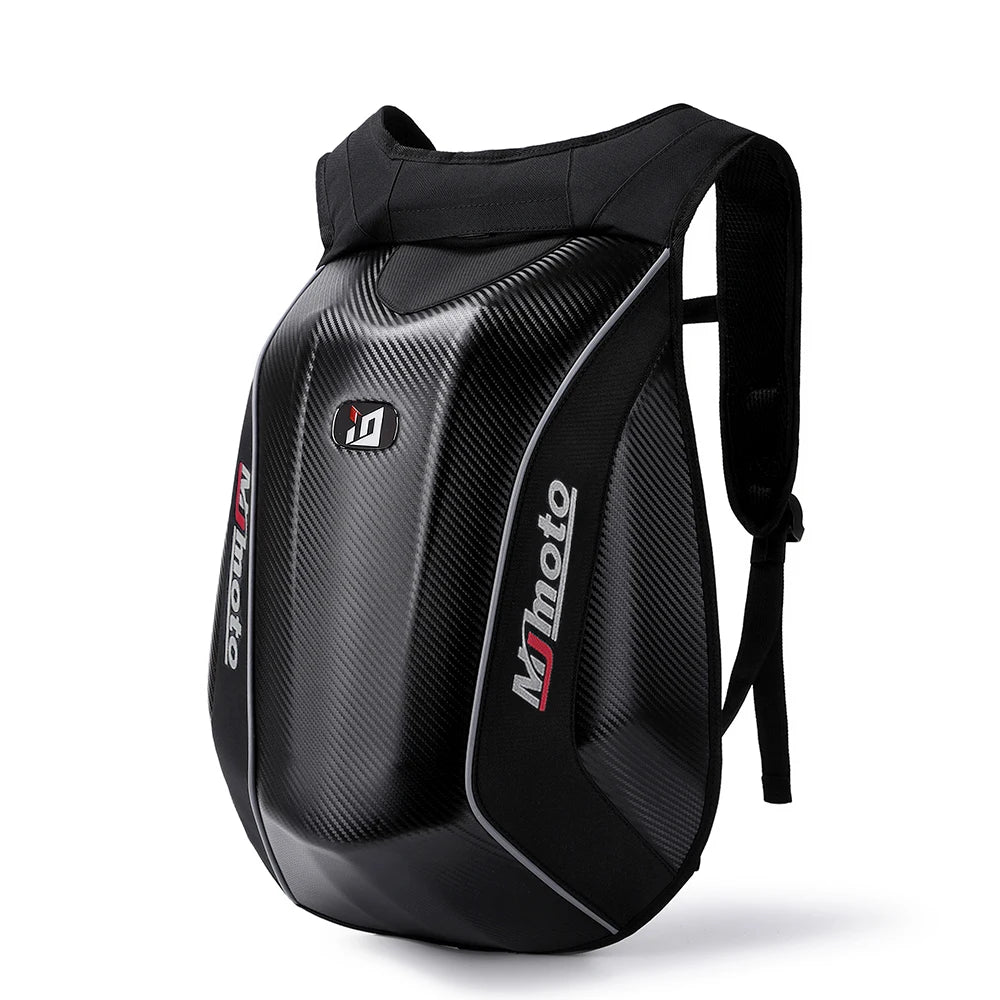 Carbon Fiber Motorcycle Backpack Motocross Helmet Bag Waterproof Motorsport Riding Backpack Expandable Hard Shell Bag Reflective