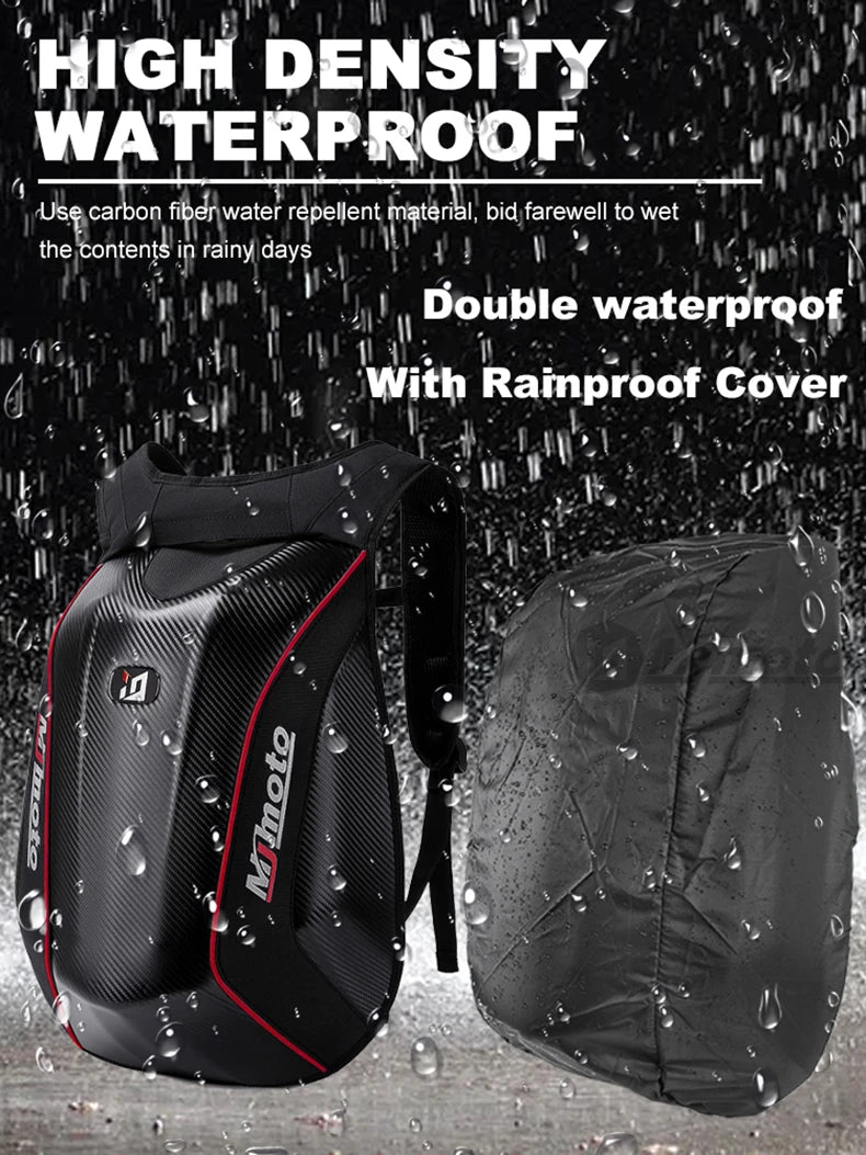 Carbon Fiber Motorcycle Backpack Motocross Helmet Bag Waterproof Motorsport Riding Backpack Expandable Hard Shell Bag Reflective