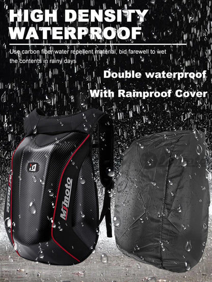 Carbon Fiber Motorcycle Backpack Motocross Helmet Bag Waterproof Motorsport Riding Backpack Expandable Hard Shell Bag Reflective
