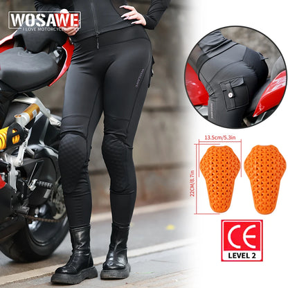 WOSAWE Women Motorcycle Pants Anti-fall High Waist Reflective Motorcycle Rider Pants Racing Fitness GYM Trousers Honey Peach Hip