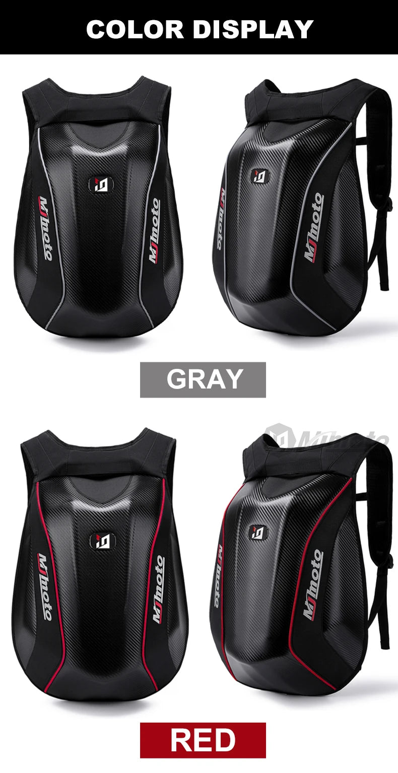 Carbon Fiber Motorcycle Backpack Motocross Helmet Bag Waterproof Motorsport Riding Backpack Expandable Hard Shell Bag Reflective