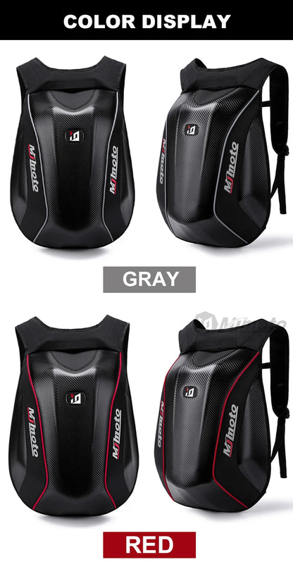 Carbon Fiber Motorcycle Backpack Motocross Helmet Bag Waterproof Motorsport Riding Backpack Expandable Hard Shell Bag Reflective