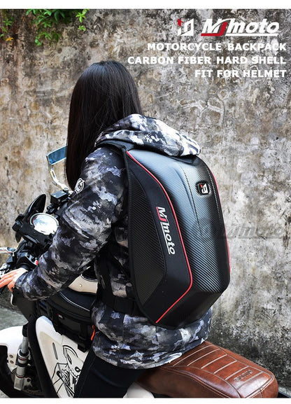 Carbon Fiber Motorcycle Backpack Motocross Helmet Bag Waterproof Motorsport Riding Backpack Expandable Hard Shell Bag Reflective