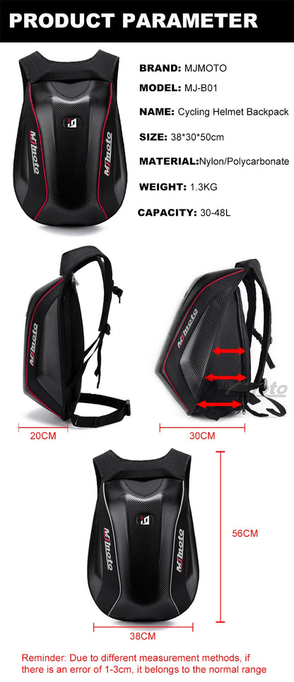Carbon Fiber Motorcycle Backpack Motocross Helmet Bag Waterproof Motorsport Riding Backpack Expandable Hard Shell Bag Reflective