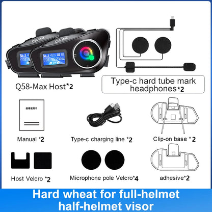 Q58 Max Motorcycle Helmet Bluetooth Intercom IP65 Waterproof Intercom Distance 500 Meters Multi-Scene Mixed Music Sharing
