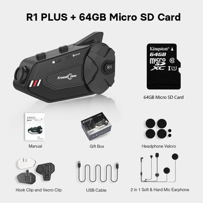 Freedconn R1Plus Bluetooth Motorcycle Intercom Helmet Headset Wifi APP Speaker Headphone Motorbike Interphone Motor Dash Cam Dvr