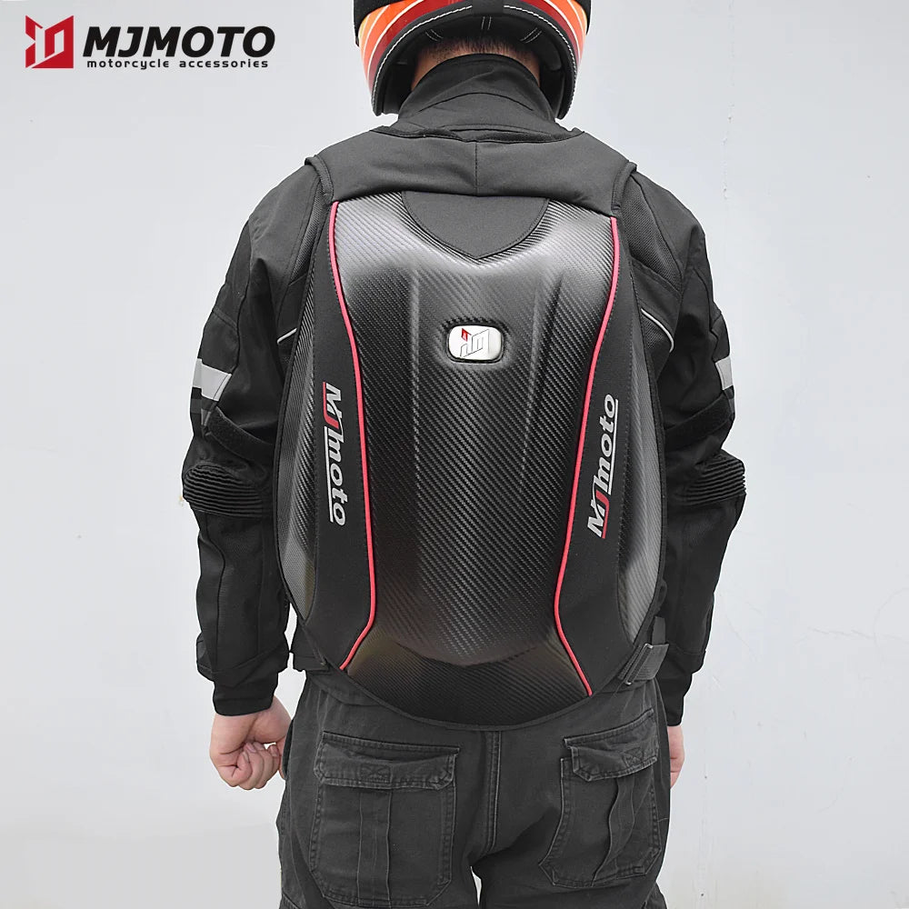 Carbon Fiber Motorcycle Backpack Motocross Helmet Bag Waterproof Motorsport Riding Backpack Expandable Hard Shell Bag Reflective