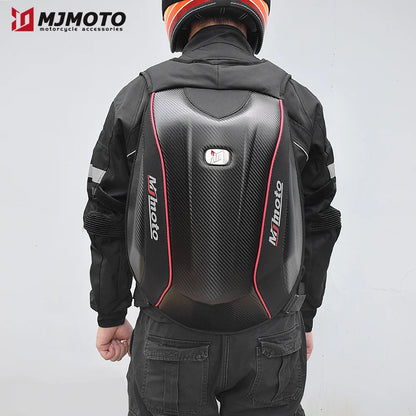 Carbon Fiber Motorcycle Backpack Motocross Helmet Bag Waterproof Motorsport Riding Backpack Expandable Hard Shell Bag Reflective