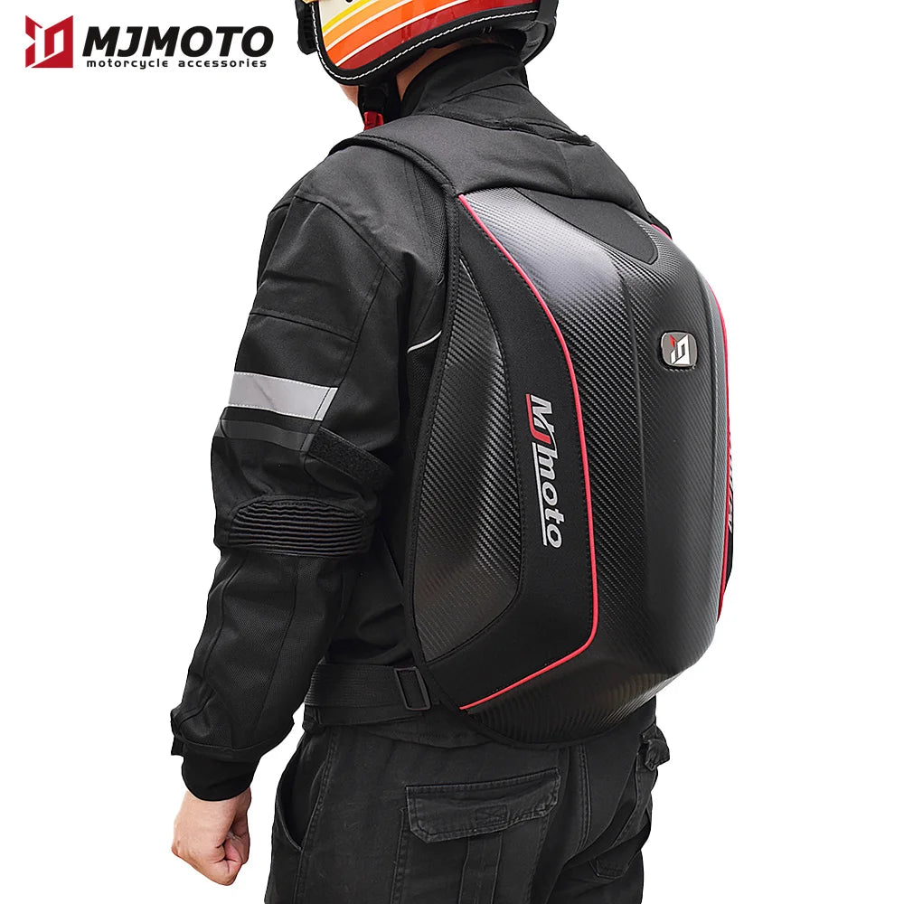 Carbon Fiber Motorcycle Backpack Motocross Helmet Bag Waterproof Motorsport Riding Backpack Expandable Hard Shell Bag Reflective