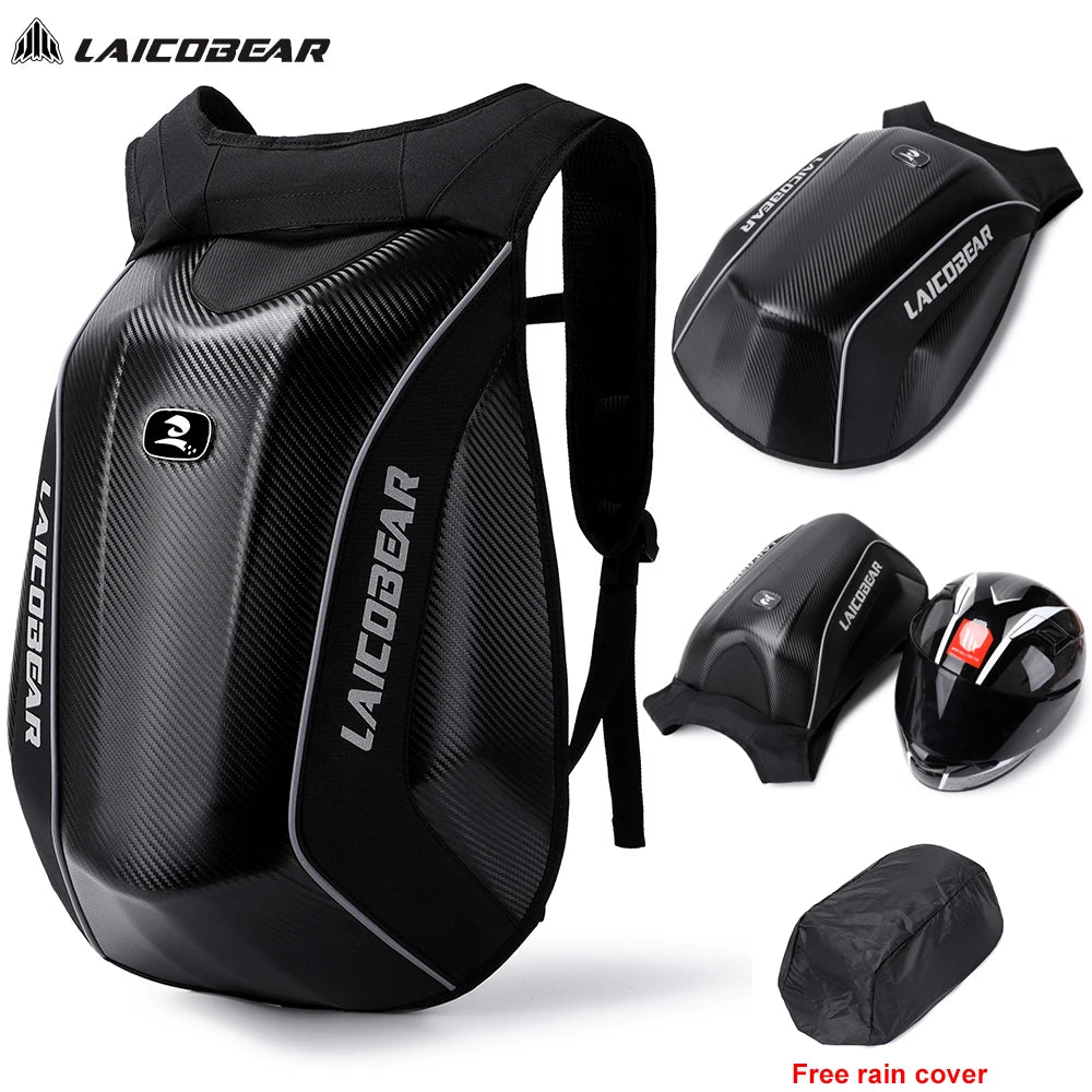 Vintage Motorcycle Full Face Helmet Backpack Large Capacity Motocross Backpack Carbon Fiber Shell Motorbike Backpack Waterproof
