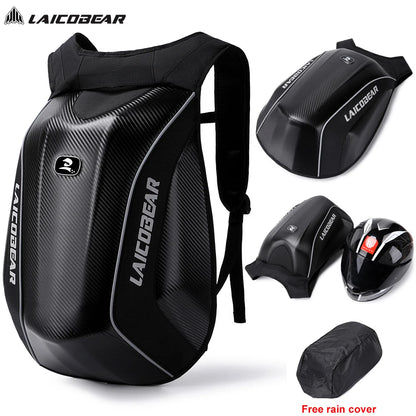 Vintage Motorcycle Full Face Helmet Backpack Large Capacity Motocross Backpack Carbon Fiber Shell Motorbike Backpack Waterproof