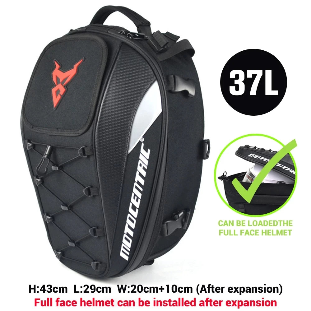 MOTOCENTRIC Waterproof Motorcycle Tail Bag Multi-functional  Durable Rear Seat Bag 37L High Capacity Rider Helmet Backpack