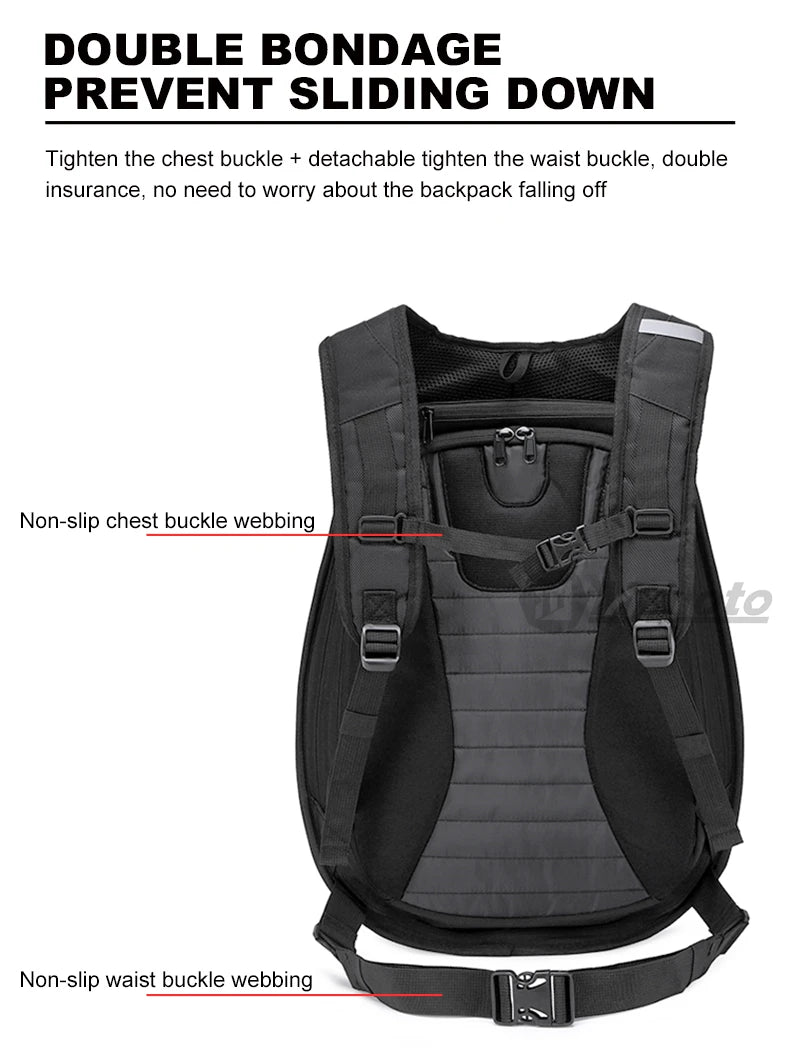 Carbon Fiber Motorcycle Backpack Motocross Helmet Bag Waterproof Motorsport Riding Backpack Expandable Hard Shell Bag Reflective