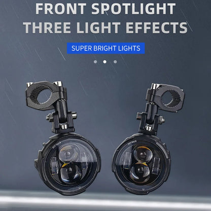 Pair 100W Motorcycle Headlight Fog Lights Led Auxiliary Driving Light Spotlight Headlamp Dual Color flasher farol Moto Fog Lamp.