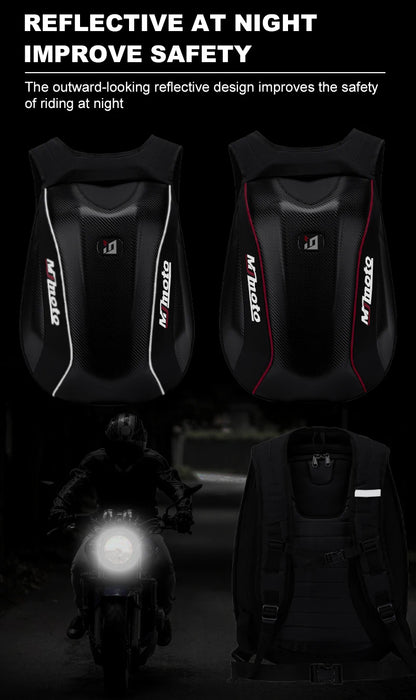 Carbon Fiber Motorcycle Backpack Motocross Helmet Bag Waterproof Motorsport Riding Backpack Expandable Hard Shell Bag Reflective